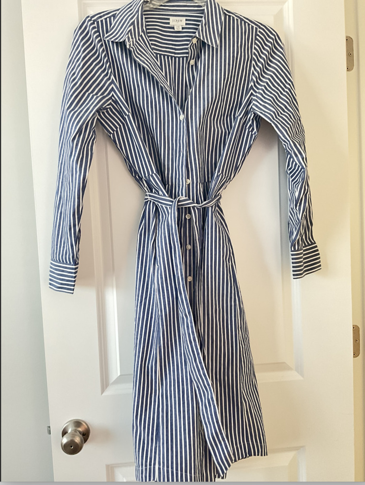 New J.Crew Striped Cotton Poplin Shirt Dress with Tie Waist 10
